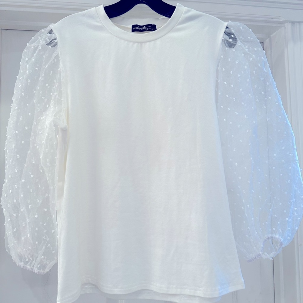 On Twelfth Sheer Puff Sleeve Shirt- White L